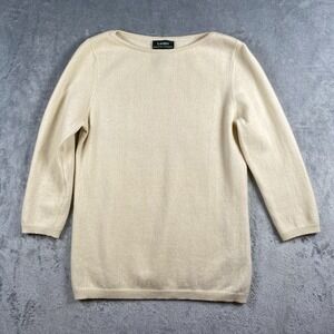 Vtg Lauren Ralph Lauren Sweater Womens Sz M Cream Cashmere Boat Neck 3/4 Sleeves